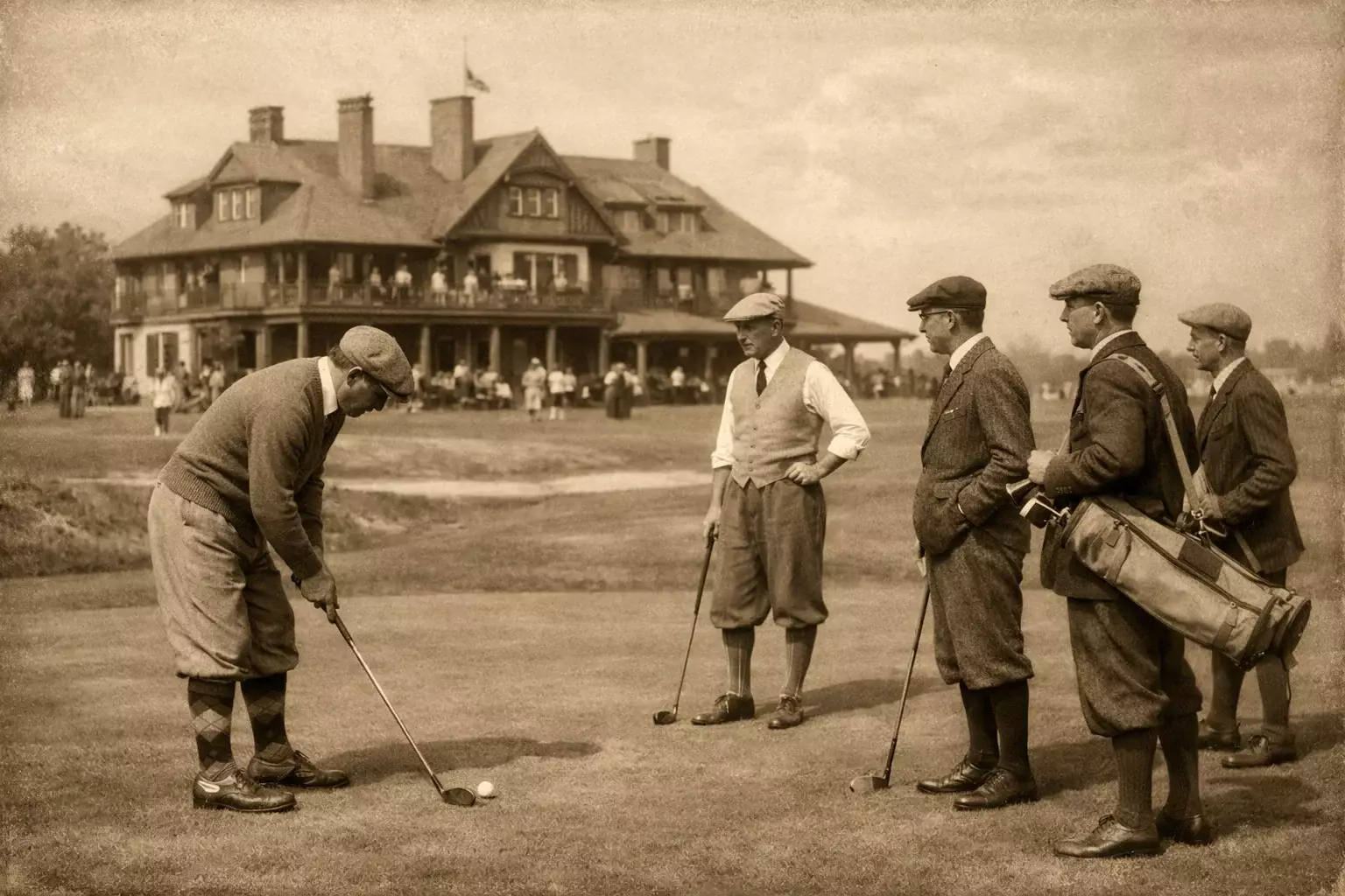 Historisches Golfturnier-Foto mit eleganten Spielern
