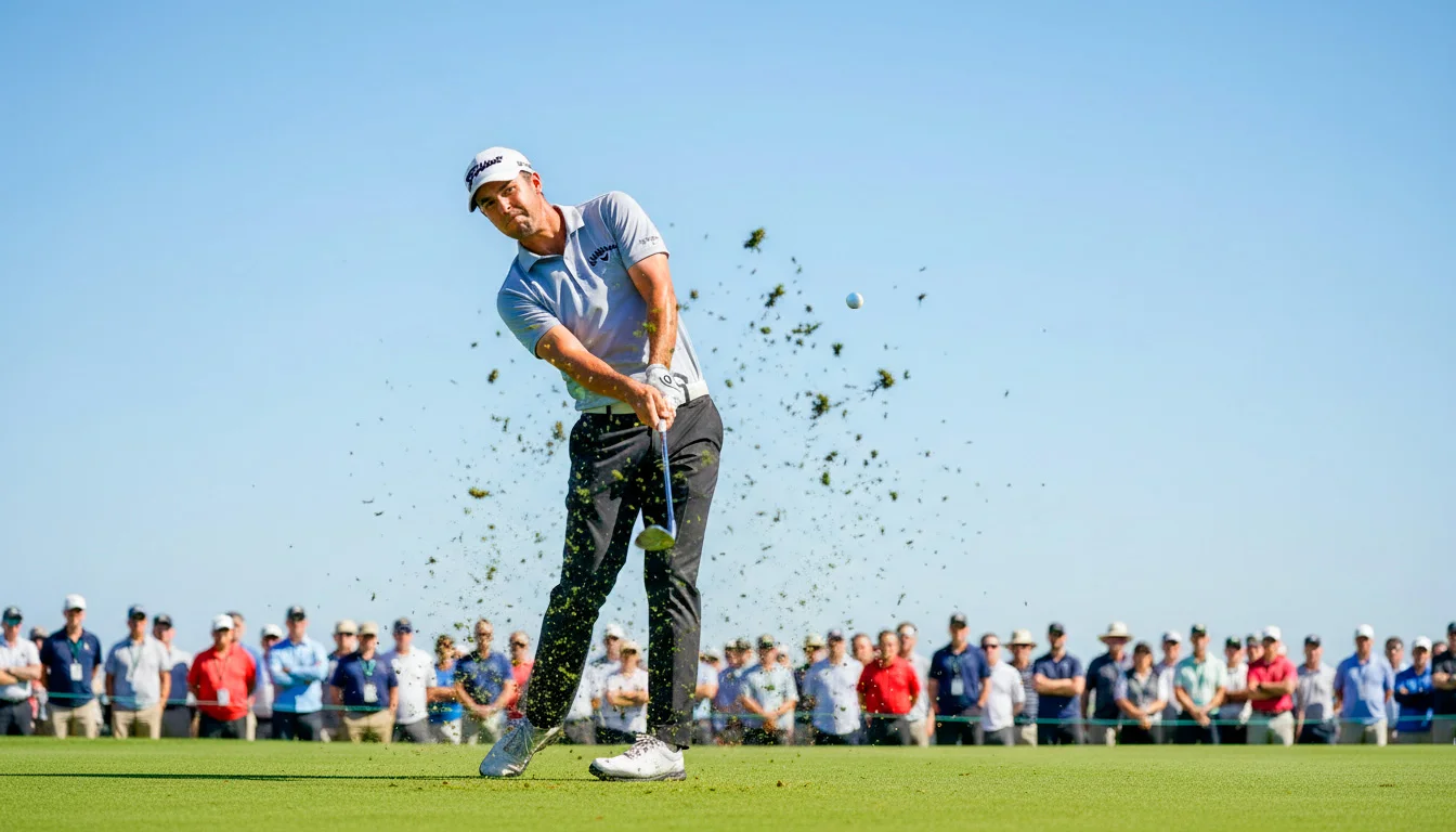 Golfspieler in Aktion während eines laufenden Turniers – Golf Live Wetten Strategien