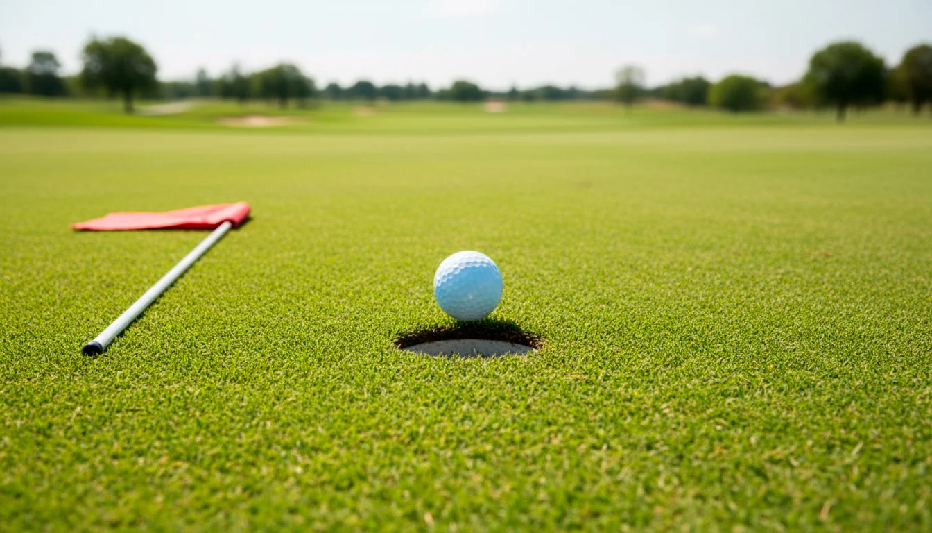 Golfball rollt Richtung Loch auf dem Grün – Golf Spezialwetten Hole-in-One