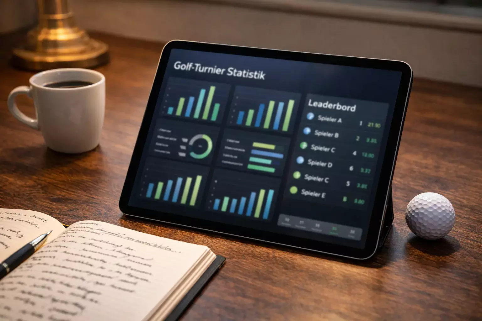 Statistik-Tablet mit Golfturnier-Daten und Quoten