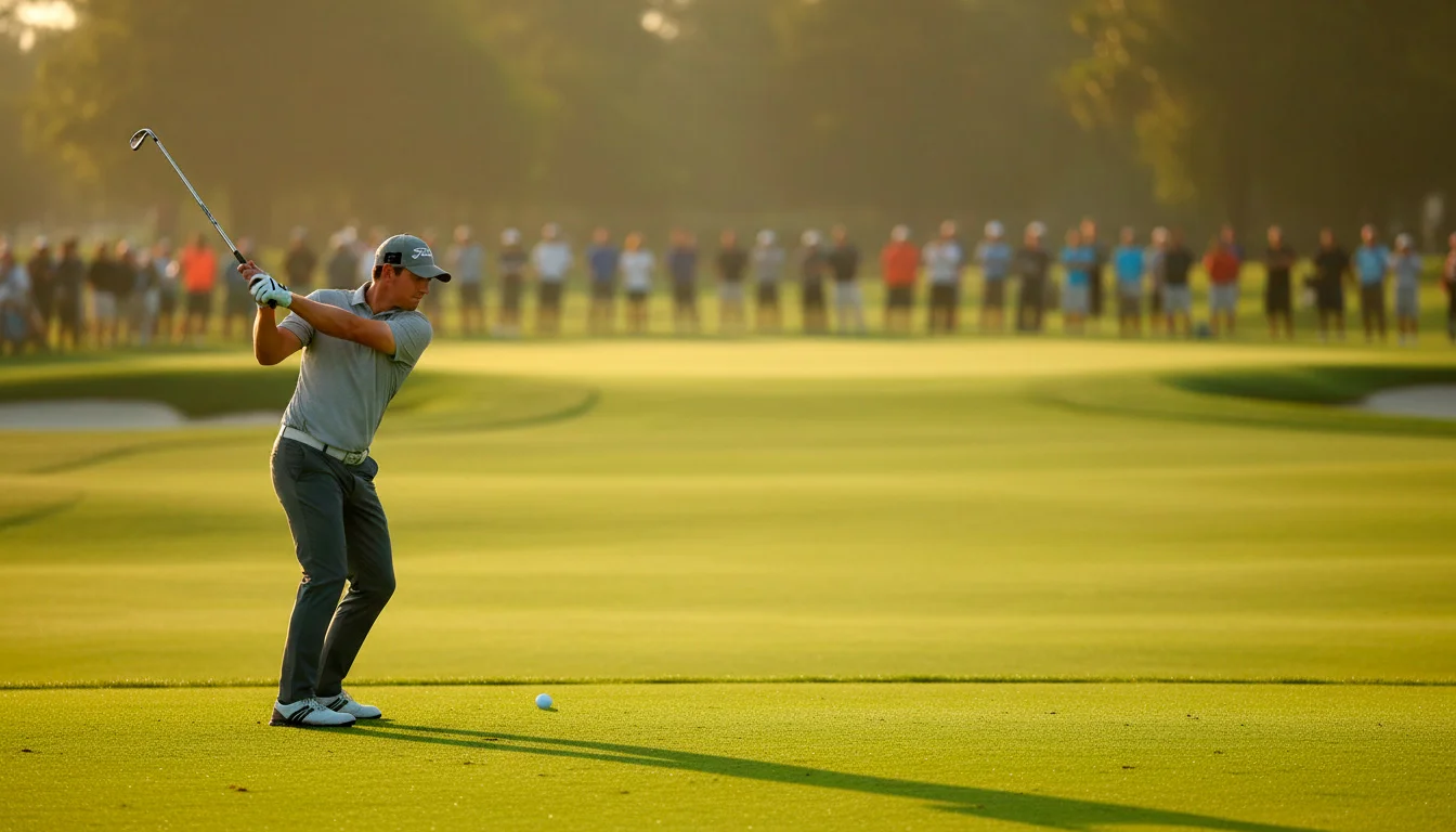 Golfspieler am Abschlag bei einem Turnierfeld – Siegwetten Golf Outright Winner