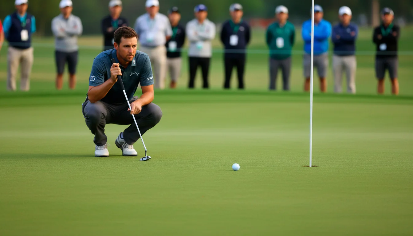 Golfspieler beim konzentrierten Putt auf dem Grün – Spielerform Analyse Golfwetten